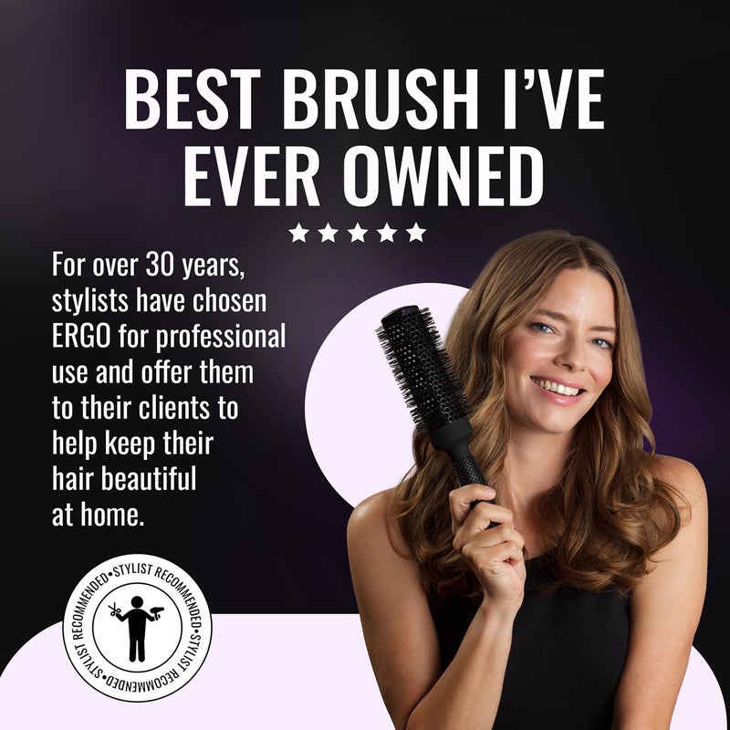 ERGO Ceramic Ionic Round Brush for Blow Out - Salon Quality Hair Brushes for Women - Roller Brush for Blow Drying, Wet and Dry Hair Styling, Volumizing Hair Care - ER65: 2.5" - Image 5